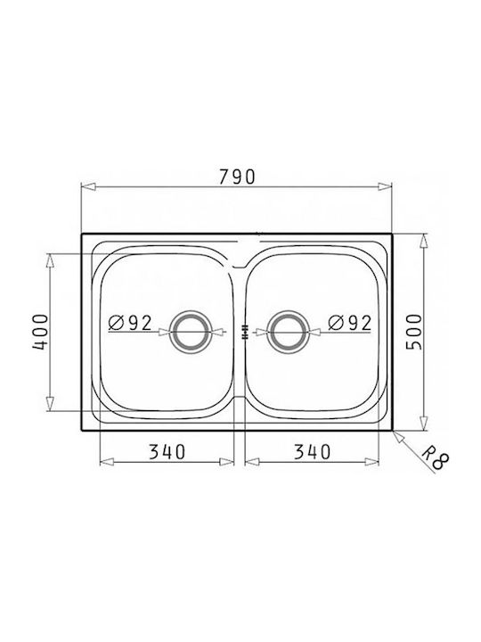 Maidtec Coventry 2B 107139901 Drop-In Sink Inox Satin W79xD50cm Silver