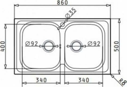 Maidtec Fedra 2B Ένθετος Inox Σατινέ Μ86xΠ50cm Ασημί