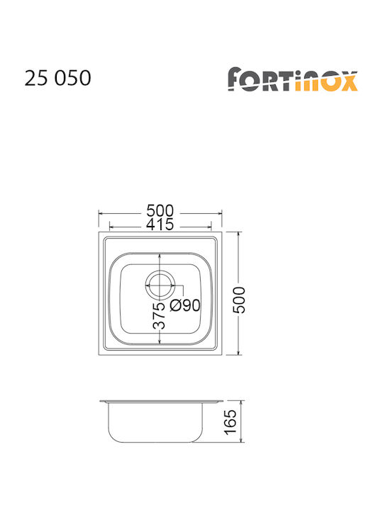 Fortinox Valley 25050 Ένθετος Νεροχύτης Inox Σατινέ Μ50xΠ50cm Ασημί
