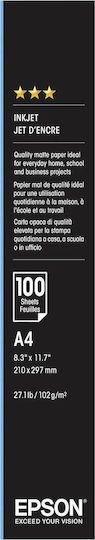 Epson Photo Quality Φωτογραφικό Χαρτί Matte A4 (21x30) 102gr/m² για Εκτυπωτές Inkjet 100 Φύλλα