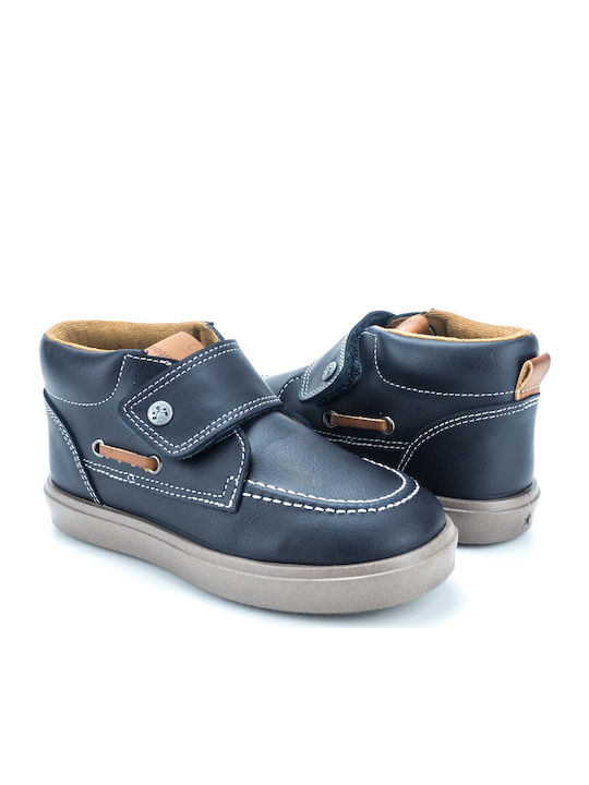 Titanitos Kids Leather Boots with Hoop & Loop Closure Navy Blue