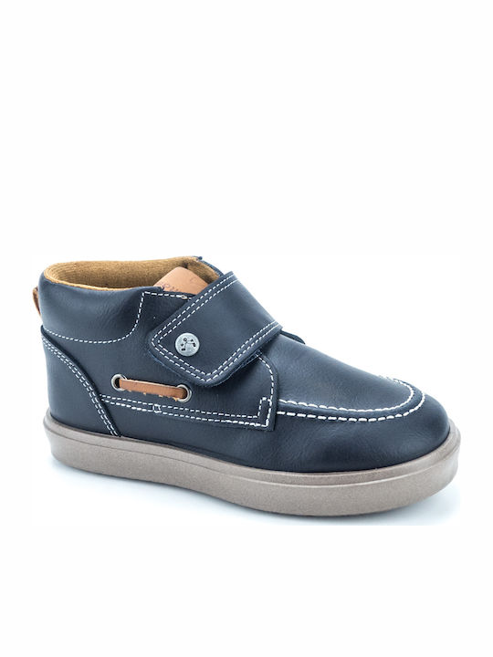 Lederne Kinderstiefeletten mit Klettverschluss Marineblau