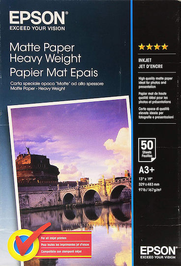 Epson Matte Φωτογραφικό Χαρτί A3+ 167gr/m² για Εκτυπωτές Inkjet 50 Φύλλα