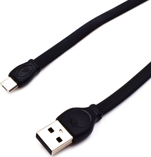 WK Flat USB 2.0 to micro USB Cable Μαύρο 2m (WDC-023BK)