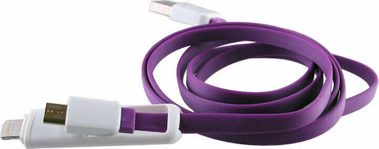 Volte-Tel Flach USB zu Blitzschlag / Micro-USB Kabel 2.1A Lila 1m (8157202)