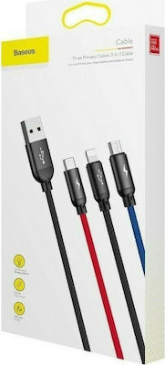 Baseus Three Primary Colors 3-in-1 Braided USB to Lightning / Type-C / micro USB 0.3m 3.5A Cable (CAMLT-ASY01)
