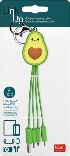 Legami Milano Link Up Keychain USB to Lightning / Type-C / micro USB Cable Avocado 0.08m (UCC0001)