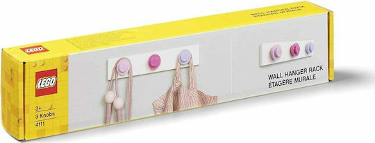 LEGO Wall Hanger Rack Cuiere pentru Copii Multi Hook Plastic Pink-Dark Pink-Lilac 33.4x6.5x4.5εκ. 1buc