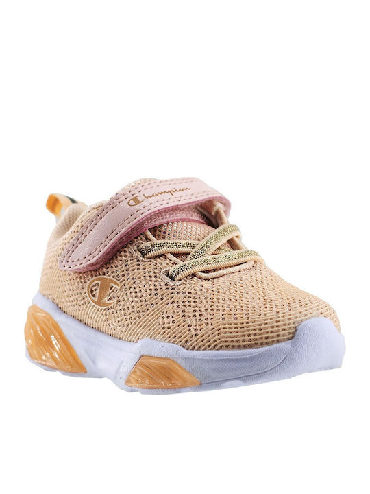 Wave Παιδικά Sneakers Ανατομικά με Σκρατς & Φωτάκια Ροζ