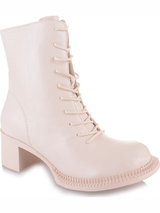 Famous Shoes Women's Ankle Boots with Medium Heel Beige