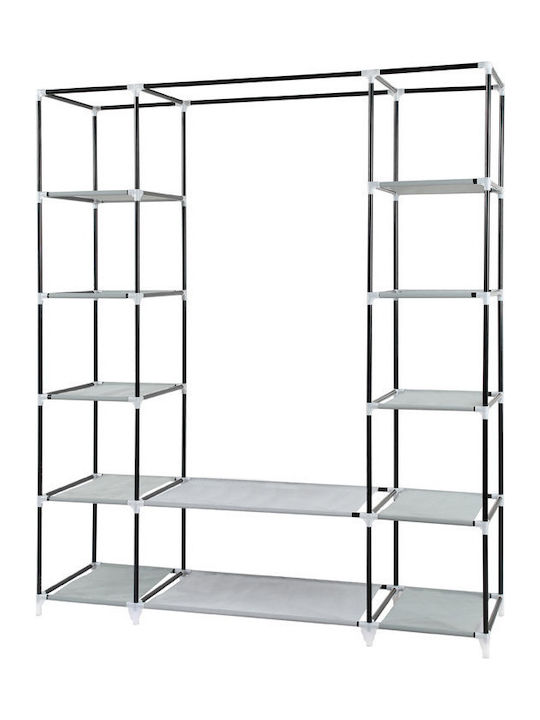 Herzberg Fabric Wardrobe with Zipper and Shelves in Black Color 133x44x175cm