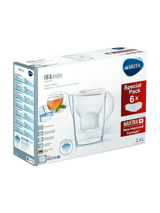 Brita Marella Cool Plastic Jug Λευκή with 6 Replacement Filters Maxtra+ 2400ml