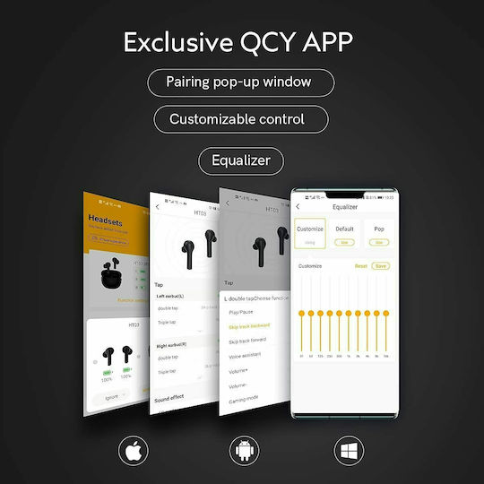 QCY HT03 In-ear Bluetooth Handsfree Ακουστικά με Θήκη Φόρτισης Μαύρα