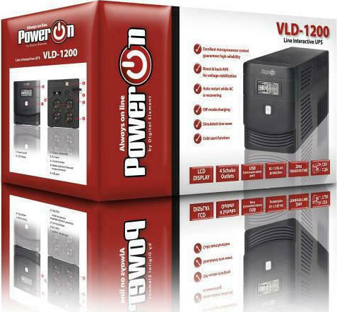Power On VLD-1200 UPS Line-Interactive 1200VA 600W με 4 Schuko Πρίζες