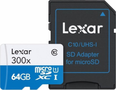 Lexar High-Performance 633x microSDXC 64GB Class 10 U3 V30 A2 UHS-I with Adapter