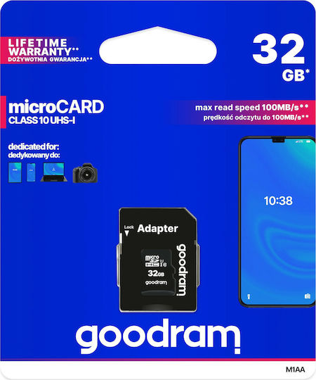GoodRAM M1AA microSDHC 32GB U1 UHS-I 100MB/s с адаптер