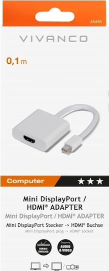 Vivanco Convertor mini DisplayPort masculin în HDMI feminin Alb 1buc 45495