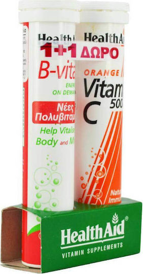 Health Aid B-Vital & Vitamin C Multivitamin B-Vital 20 effervescent tablets & Vitamin C 1000mg flavor Orange 20 effervescent tablets for Energy & Immune System Boost 1000mg Orange