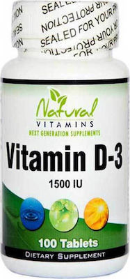 Natural Vitamins Vitamins D-3 Βιταμίνη για Ανοσοποιητικό 1500iu 100 ταμπλέτες