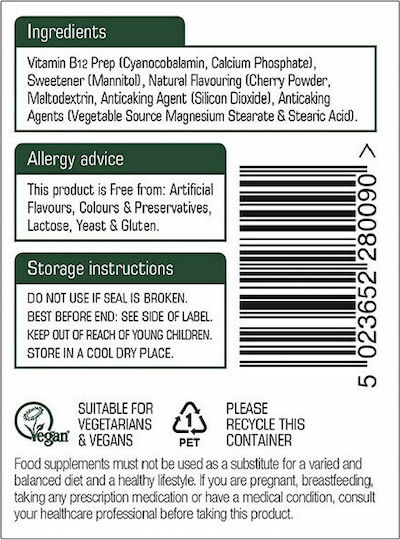 Natures Aid Vitamin B12 Vitamin for Nervous System Health 1000mcg 90 Tablets
