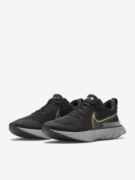 Nike React Infinity Run Flyknit 2 Bărbați Pantofi sport Alergare Black / Metallic Gold / Smoke Grey / Grey Fog