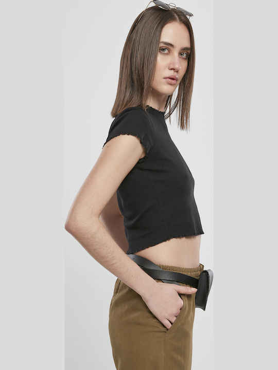 Women's Summer Crop Top Cotton Short Sleeve Black