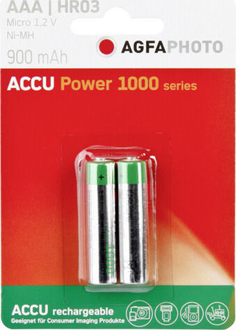 AgfaPhoto Wiederaufladbare Batterien AAA Ni-MH 900mAh 1.2V 2Stück