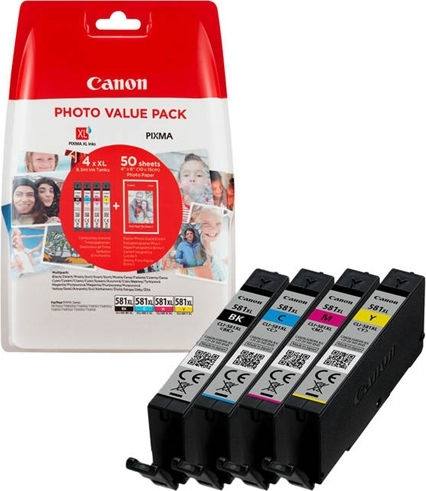 Canon CLI-581XL Original Photo Value Pack with 4 InkJet Printer Inks Yellow / Cyan / Magenta / Black (2052C004)