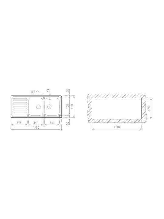 Teka Classic Max (Super Bowl) Αριστερός Ένθετος Νεροχύτης Inox Σατινέ Μ116xΠ50cm Ασημί