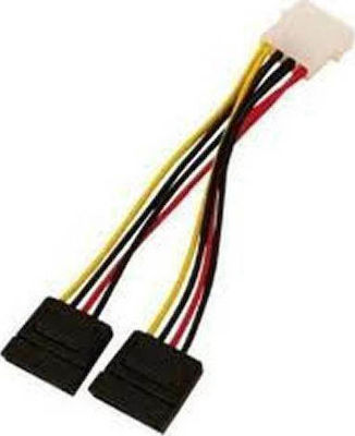 Powertech 4 Pin Molex male - 2x 15 Pin Sata Cable 0,2m (CAB-W003)