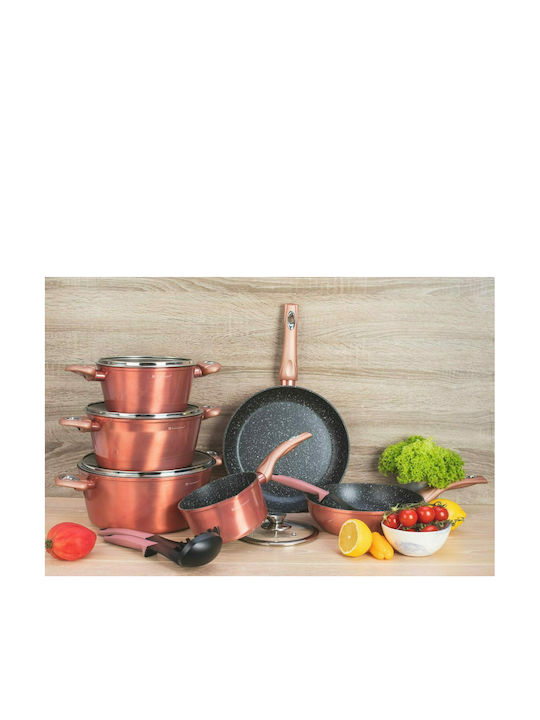 Edenberg Set de vase de gătit din aluminiu Ροζ cu strat de piatră EB-5625 15buc