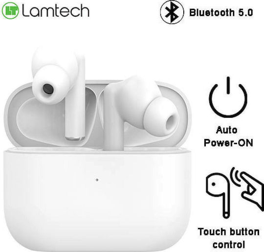 Lamtech LAM020953 Earbud Bluetooth Handsfree Ακουστικά με Θήκη Φόρτισης Λευκά