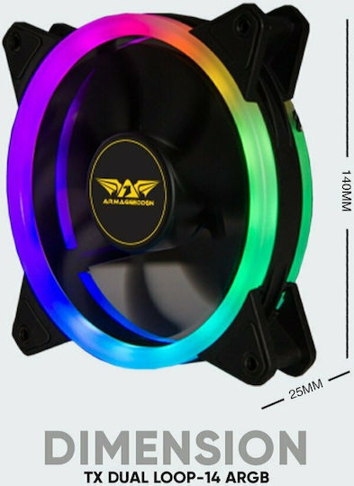 Armaggeddon Loop-14 Case Fan 140mm (1100rpm / 45.26cfm) with ARGB Lighting and 6-Pin Connection