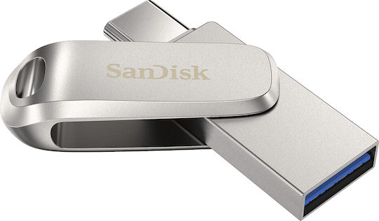 Sandisk Ultra Dual Drive Luxe 64GB USB 3.1 Stick with connection USB-C & USB-A Silver