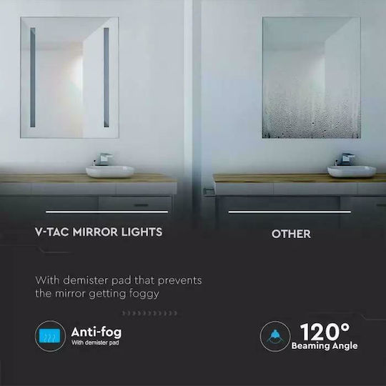 V-TAC Oglindă de Baie Dreptunghiulară Lumini LED din Oțel Inoxidabil 50x39cm