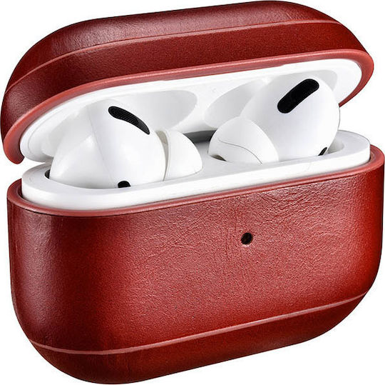 iCarer Vintage Leather Θήκη Δερμάτινη σε Κόκκινο χρώμα για Apple AirPods Pro