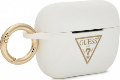 Guess Triangle Logo Hülle Silikon mit Haken in Weiß Farbe für Apple AirPods Pro