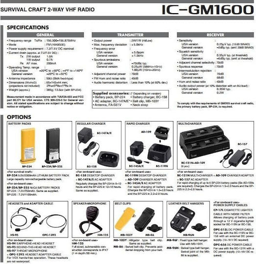 Icom IC-GM1600E Funkgerät VHF Marine 2W mit Monochromdisplay In Gelb Farbe