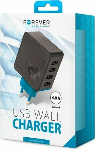 Forever Φορτιστής Χωρίς Καλώδιο με 4 Θύρες USB-A Μαύρος (TC-04)