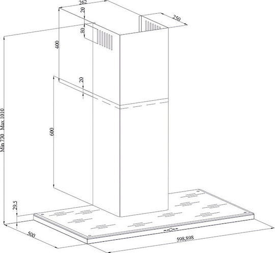 Davoline Slim Plus IX-BL Каминен аспиратор 60см Inox