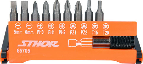 Sthor Set 10 Schraubendreher-Bits Gerade / Kreuz / Torx Set
