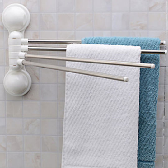 Schiene Badezimmer 4 Plätze Wandmontage Saugnapf Silber Schiene Badezimmer 4 Plätze Wandmontage Saugnapf Silber