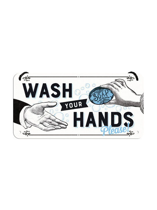 Nostalgic Art Unterschrift Wanddekoration aus Metallisch Achtung Wash Your Hands 20x1x10cm 1pcs