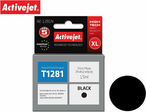 Active Jet Inkjet Printer Compatible Ink Epson T1281 15ml Black