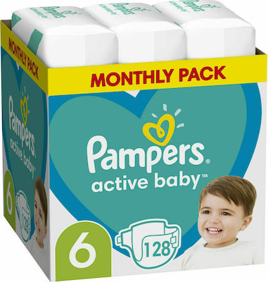 Pampers Active Baby Πάνες με Αυτοκόλλητο No. 6 για 13-18kg 128τμχ