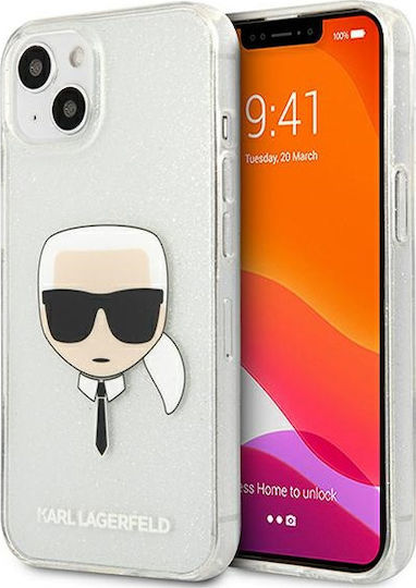 Karl Lagerfeld Glitter Karl`s Head Задна корица Пластмаса Сребрист (iPhone 13 mini)