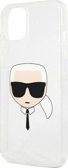 Karl Lagerfeld Glitter Karl`s Head Задна корица Пластмаса Сребрист (iPhone 13 mini)