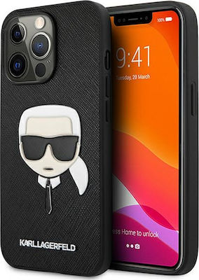 Karl Lagerfeld Saffiano Ikonik Karl`s Head Umschlag Rückseite Kunststoff Schwarz (iPhone 13 Pro) KLHCP13LSAKHBK