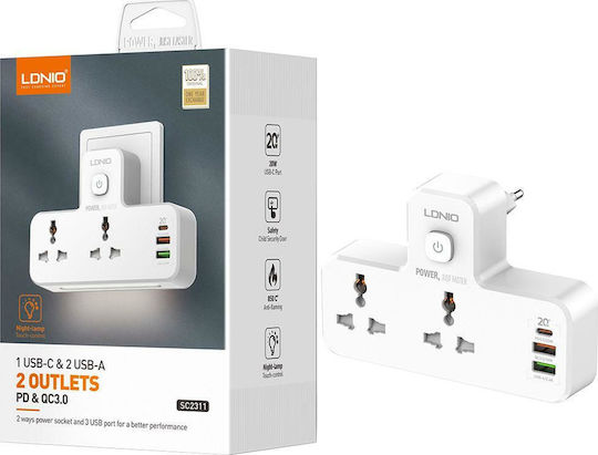 Ldnio SC2311 Socket Adapter From Universal To Greece With 3 USB Ports
