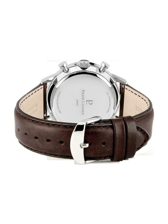 Pierre Lannier Capital Watch Chronograph Battery with Brown Leather Strap